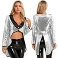 thumbnail image 7 of Aislor Women's Shiny Sequin Magician Dress Circus Ringmaster Steampunk Tailcoat Jacket Halloween Party Costume Silver 3XL, 7 of 7