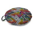 thumbnail image 1 of Retro Round Floor Cushion with Handle, Colorful Pop Art Inspired Illustration of Whimsical Striped and Polka Dotted Shapes, Pillow for Living Room & Dorms, 18" Round, Multicolor, by Ambesonne, 1 of 4