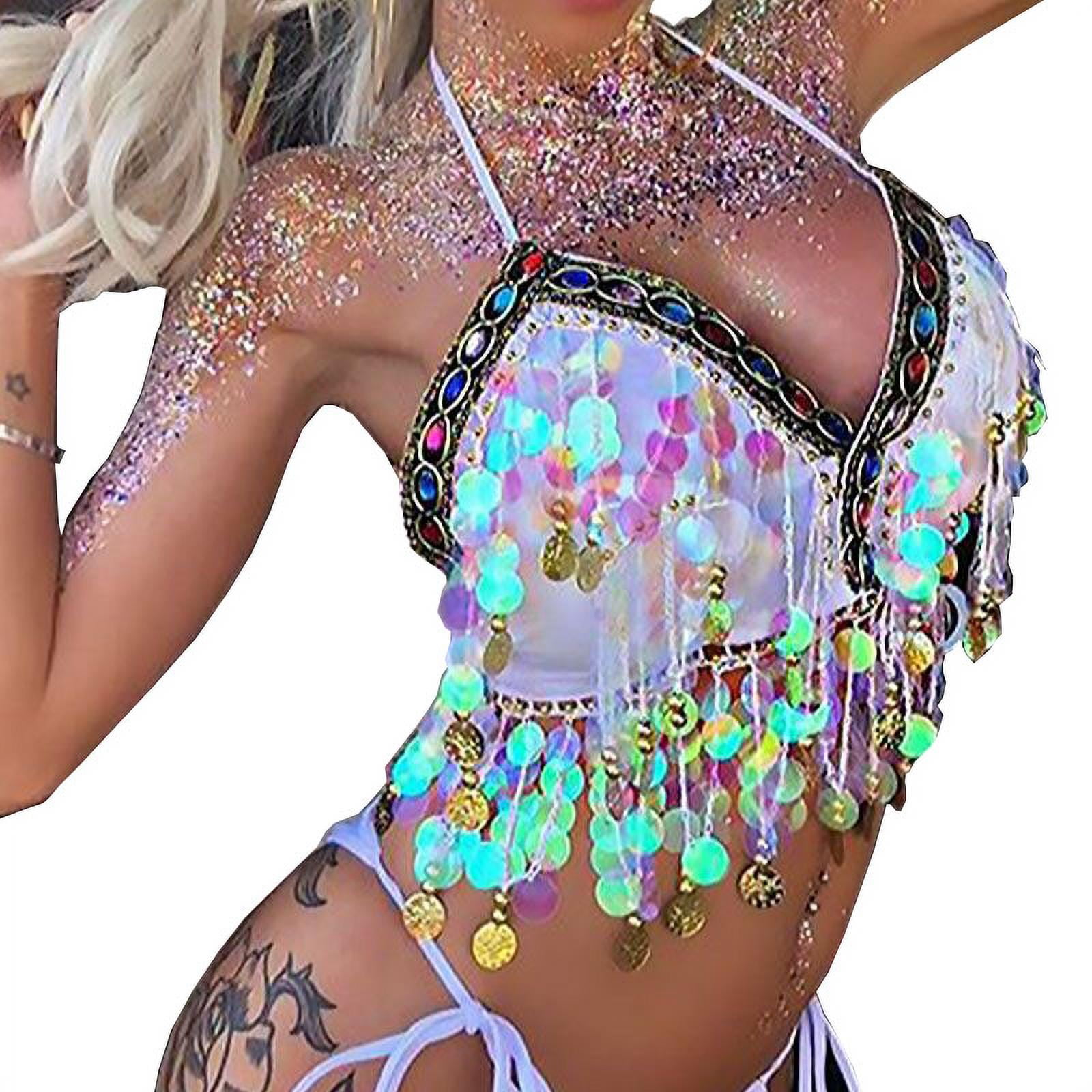 Women Glitter Bikini Bra Tops Belly Dance Bralet Party Clubwear Costume Swimwear 