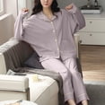 thumbnail image 4 of SWSMCLT Women's Long Sleeve Pajamas 2 Piece Loose Lounge Set Pjs Fall Comfy Basic Button Ankle Pocket Soft Purple X-Small, 4 of 5