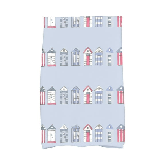 Simply Daisy, 16 x 25 Inch, Multi Beach Hut, Stripe Print Kitchen Towel, Blue