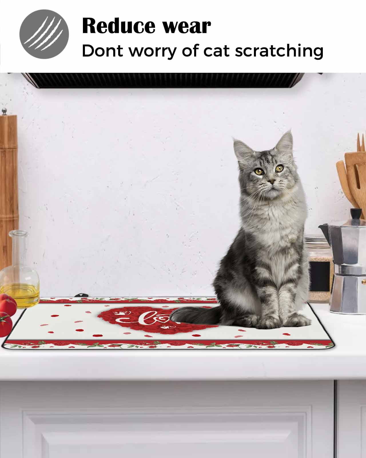 Large Induction Cooktop Protector Mat Red Valentine's Day Stove Top Covers for Electric Stove, Love Heart Roses Romantic Decorative Stove Burner Cover Mats, Glass Top Stove Cover