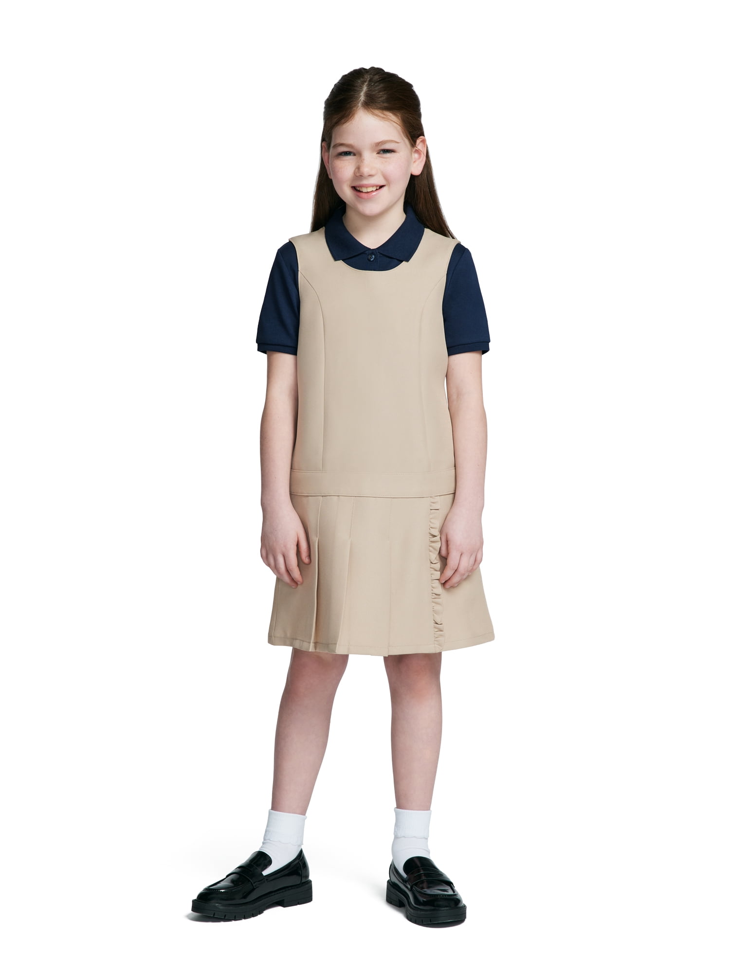 Wonder Nation Girls School Uniform Pleated Ruffle Jumper Dress, Sizes 4-16 & 8-20 Plus