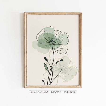 Sage Green Floral Botanical Wall Art Boho Decor, Unframed Paper Print Size 8x12