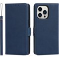 thumbnail image 4 of 2-in-1 Magnetic Detachable Wallet Case for iPhone 13 Pro, Card Slots Holder Genuine Leather Kickstand Shockproof Wrist Lanyard Strap Removable Cover 5G 6.1",Blue, 4 of 14