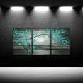 thumbnail image 2 of Hieng 3pcs Grey and Teal Floral Canvas Prints Plum Blossom Tree Oil Painting Printed on Canvas Gallery Wrapped Full Moon Flower Pictures Living Room Traditional Paintings(only canvas), 2 of 6