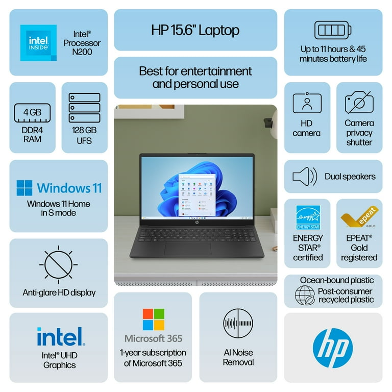 HP 15.6 inch Intel Processor N200 4GB RAM 128GB UFS Black HP 15.6 inch Intel Processor N200 4GB RAM 128GB UFS Black