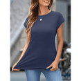 thumbnail image 4 of Camiseta de Verano para Mujer, Color Liso, Cuello Redondo, Corta, Azul Marino, Talla L, 4 of 6