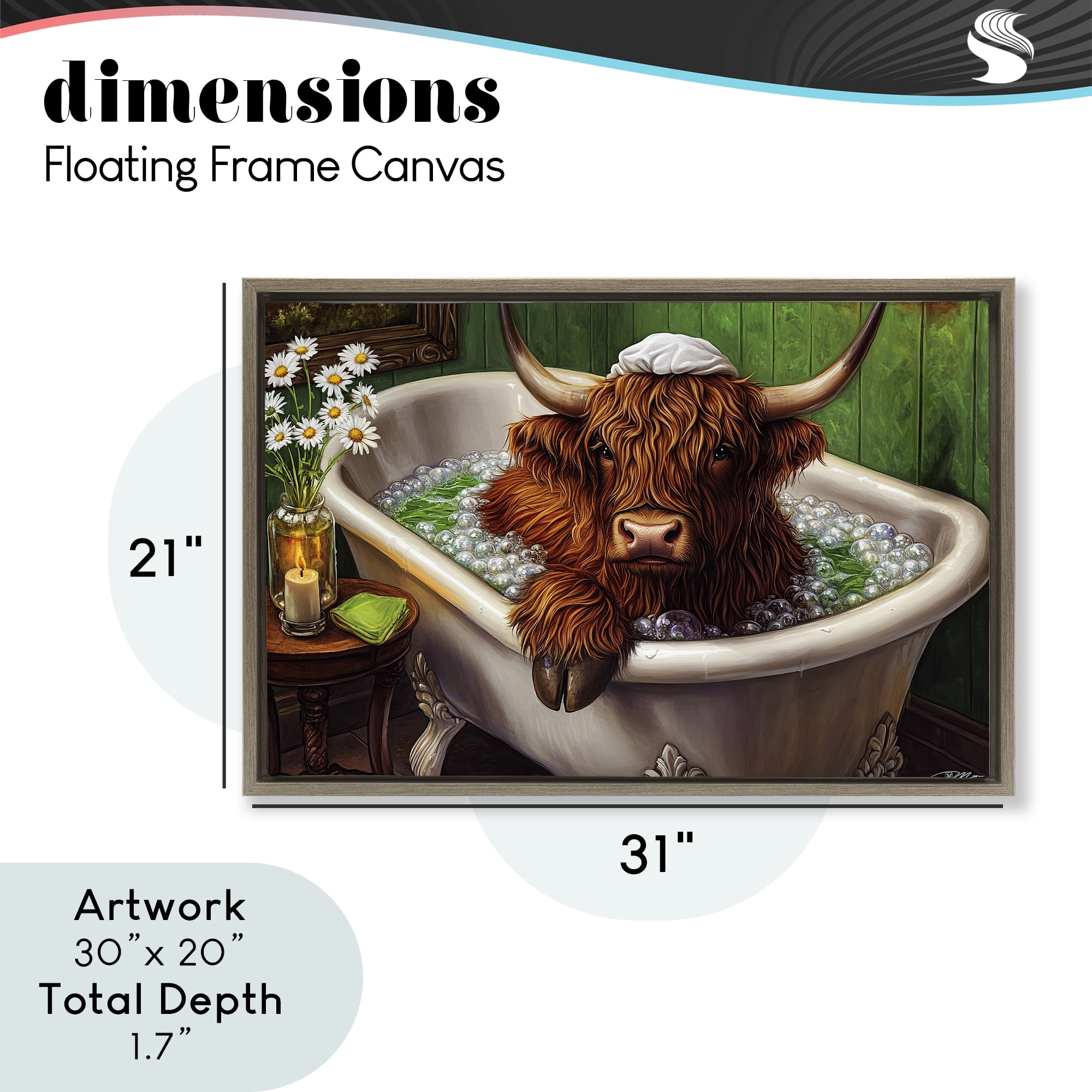 Highland in Candle Lit Bubble Bath Brown Framed Floater Canvas Wall Art, design by Momart