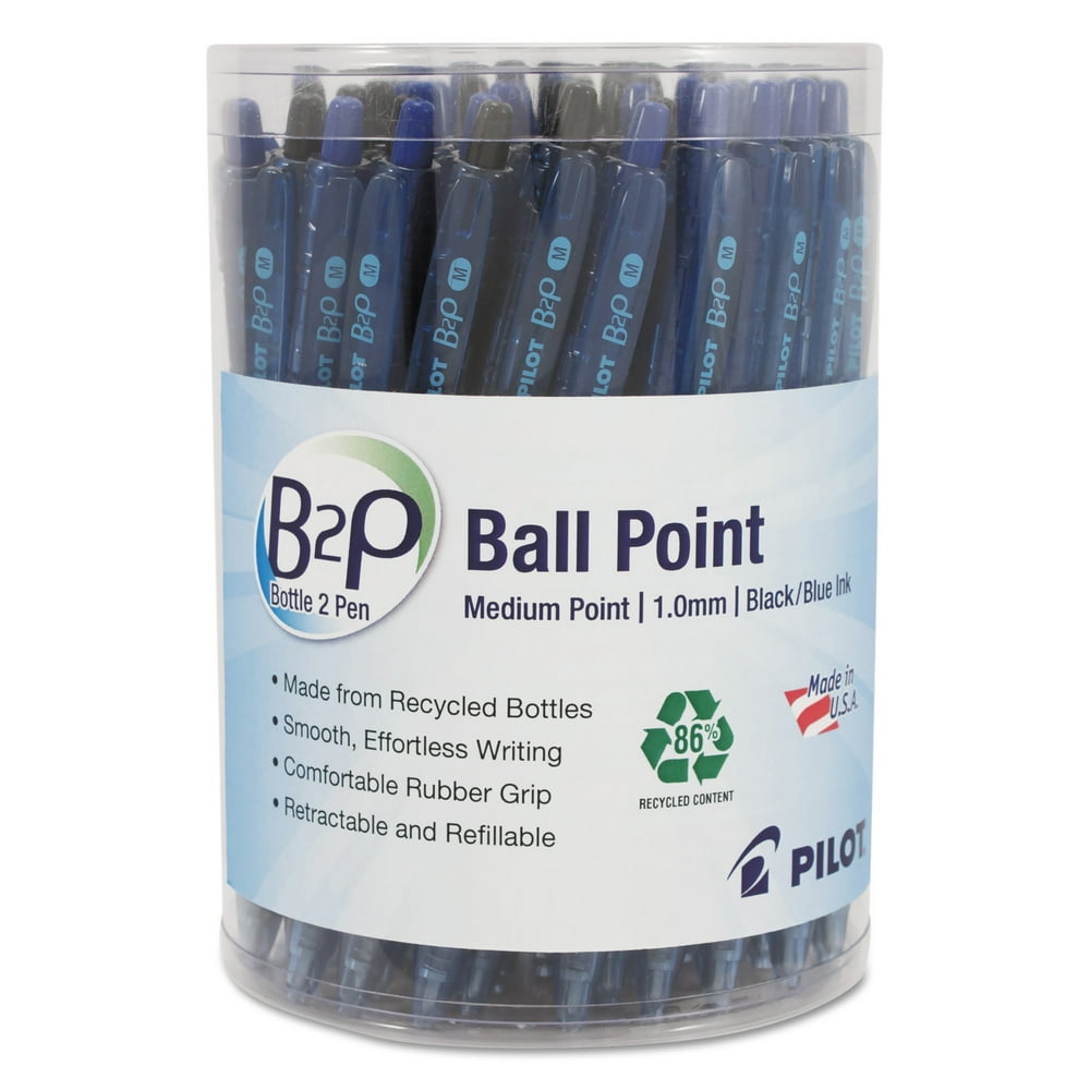 Pilot B2P Bottle2Pen Recycled Retractable Ball Point Pen, Black/Blue