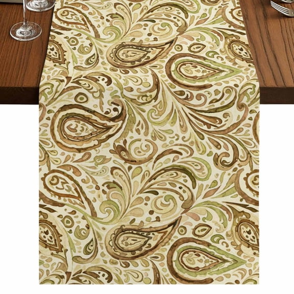 Table Runners 120 Inches Long Dress Scarves, Beige Brown Green Farmhouse Coffee/Dining/Kitchen Table Runner for Living Room, Retro Botanical Abstract Art 13x120 Inch