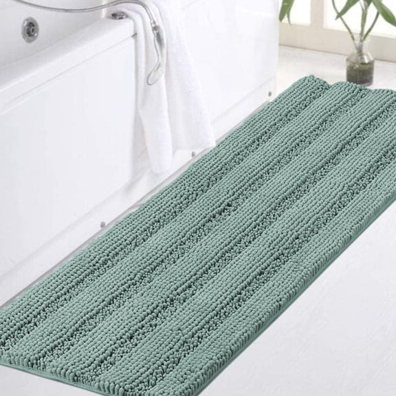 General Bathroom Runner Extra Long Blue Chenille Bath Rug Non Slip Shaggy Bath Shag Shower Mat, Soft and Cozy, Super Absorbent Water, Washable Rug, 47 x 17 inches, Duckeggshell Blue