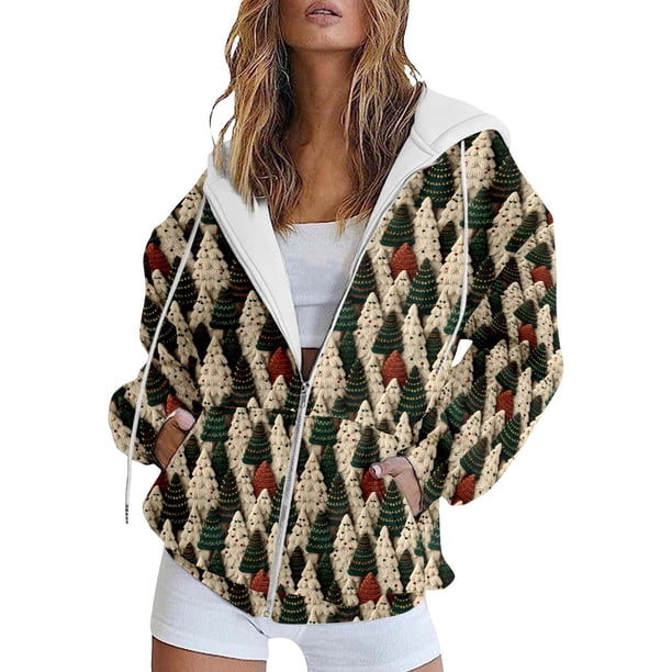 WILLBEST Sudadera Deportiva para Mujer Sudadera con Capucha Estampada Navideña para Mujer, Estilo Casual y Holgado, con Cremallera Modelo 591 Mediana