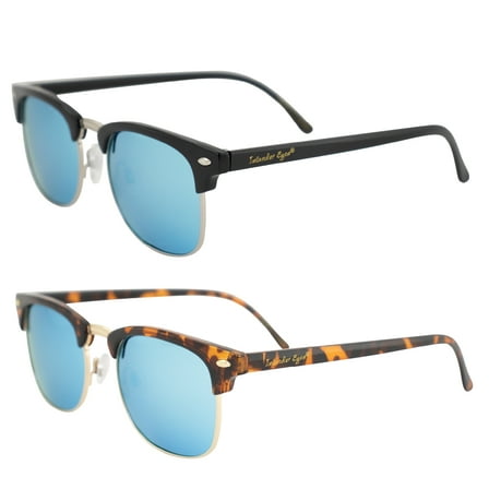 Islander Eyes Phuket Polarized Sunglasses for Men or Women 2 Pairs Semi Metal-Rimmed Black & Tortoise Frames w/Blue Mirror Lenses