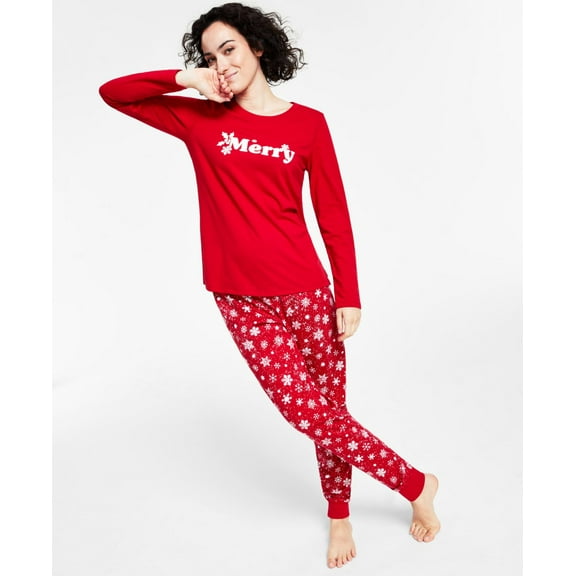 Family Pajamas Womens Merry Snowflake Mix It Family Pajama Set Red Size X-Large