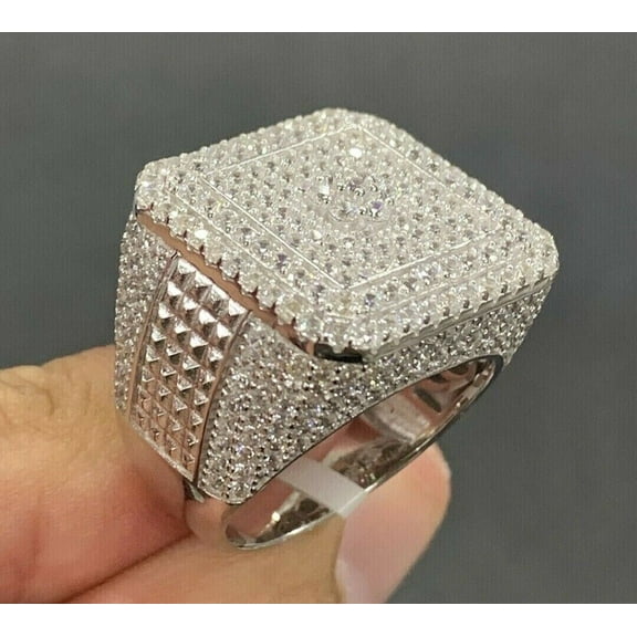 Forever Jewels 14K White Gold Plated 5Ct Round Cut Moissanite Cluster Men's Engagement Ring