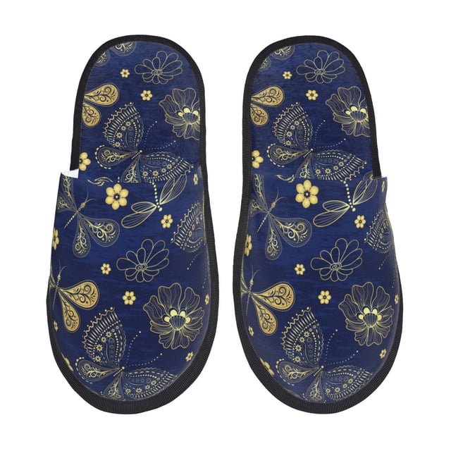 Fotbe Vintage Golden Butterfly Pantuflas Peludas para Mujer con Estampado, Zapatillas de Peluche, Zapatos de Invierno para Casa, Uso Interior y Exterior-Large