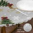 thumbnail image 3 of Grey Christmas Round Tablecloth, Fitted Table Cover with Elastic for 36"-44" Round Tables, Winter Green Pine Tree Gold Snowflake Table Cloth Outdoor Indoor Dinning Party Waterproof Tablecloths, 3 of 7