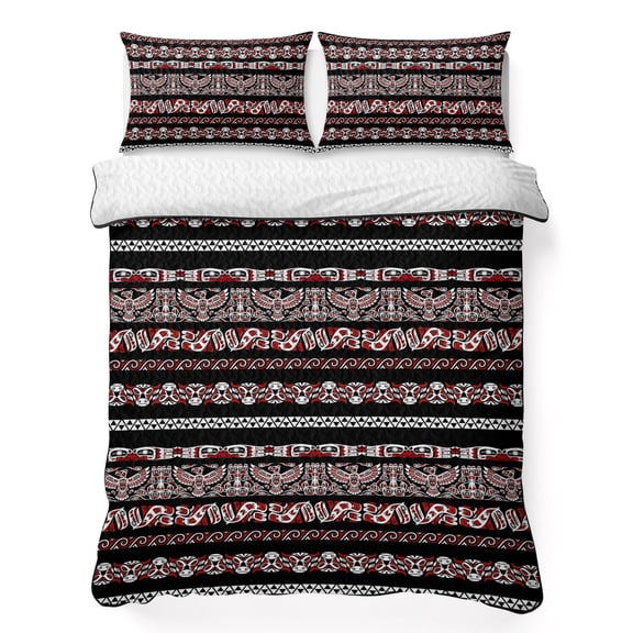 Quilts Twin XL Size Bedding Set, Vintage Boho Lightweight Quilted Comforter, Farmhouse Ethnic Tribe Black Classic Soft Reversible Bedspread Coverlet with Pillow Covers for All Season, 68" x 98"