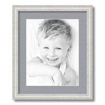 ArtToFrames 15x18 Matted Picture Frame with 11x14 Single Mat Photo Opening Framed in 1.25 Off White Wash on Ash and 2 Silver Mat (FWM-4098-15x18)