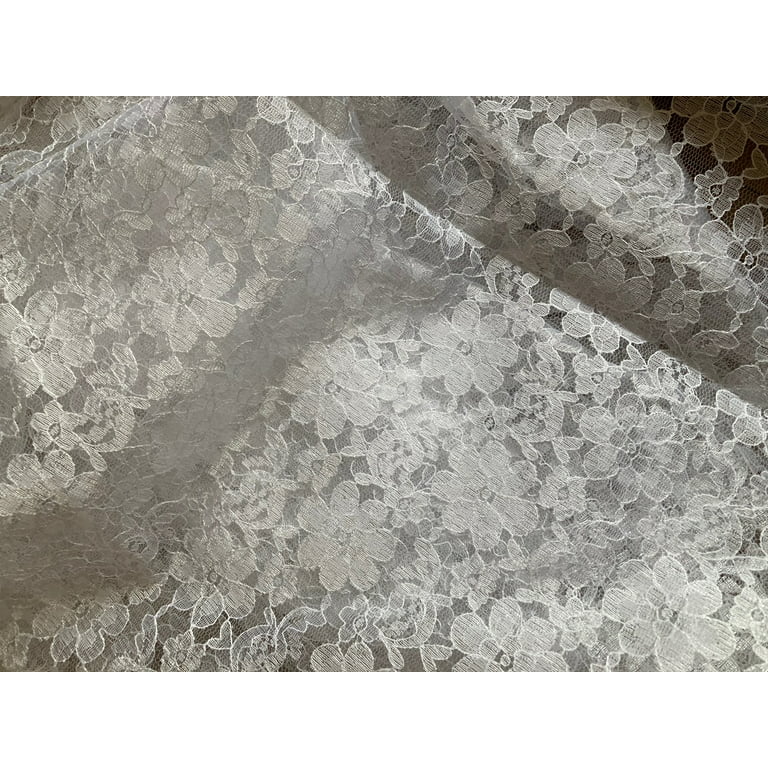 60 Floral Lace Fabric White, by the yard