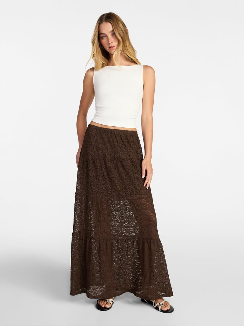 No Boundaries Lace Tiered Maxi Skirt, Women's XXS-XXL - Walmart.com