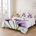thumbnail image 2 of Twin Quilt Set 68''x86'', Purple Tulips Lightweight Summer Bedspread Coverlet Set with 2 Pillow Shams, Green Leaf Country Flower White Botanical Breathable All Season Quilt Bedding for Dorm/Bedroom, 2 of 9
