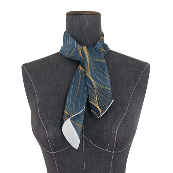 Square Scarf 24x24 Inch Blue-gold Lines Silky Satin Sun Protection Neck Scarf for Women Multi-Purpose Head Wrap Bandana for Hair Bag Decoration