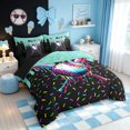 thumbnail image 2 of meiyoeat Graffiti Baseball Twin Bedding for Boys, Ice Cream Drip Bat Bedding Comforter Set, Black Blue, Black Reversible, 7 Pieces, 2 of 6