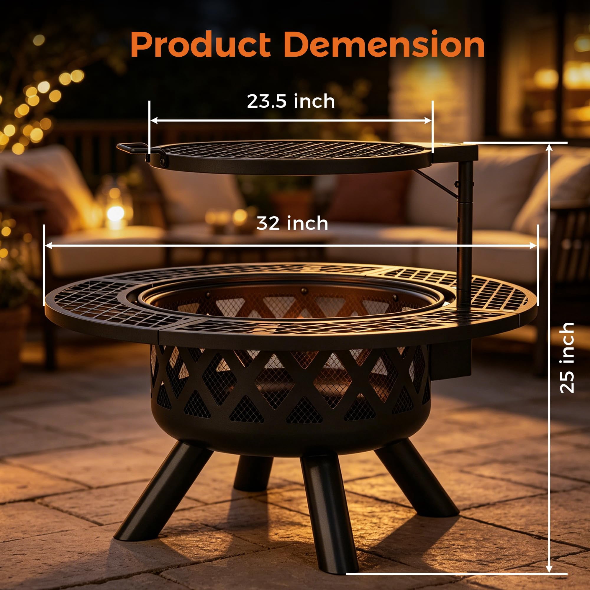 BALI OUTDOORS 32 inch Fire Pit with Poker, Wood Burning Fire Pit Patio for Outside with Grill