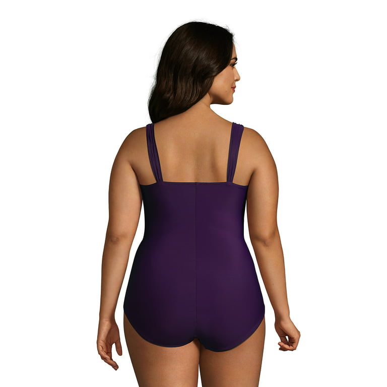 Lands' End Women's Plus Size SlenderSuit Grecian Tummy Control Chlorine  Resistant One Piece Swimsuit