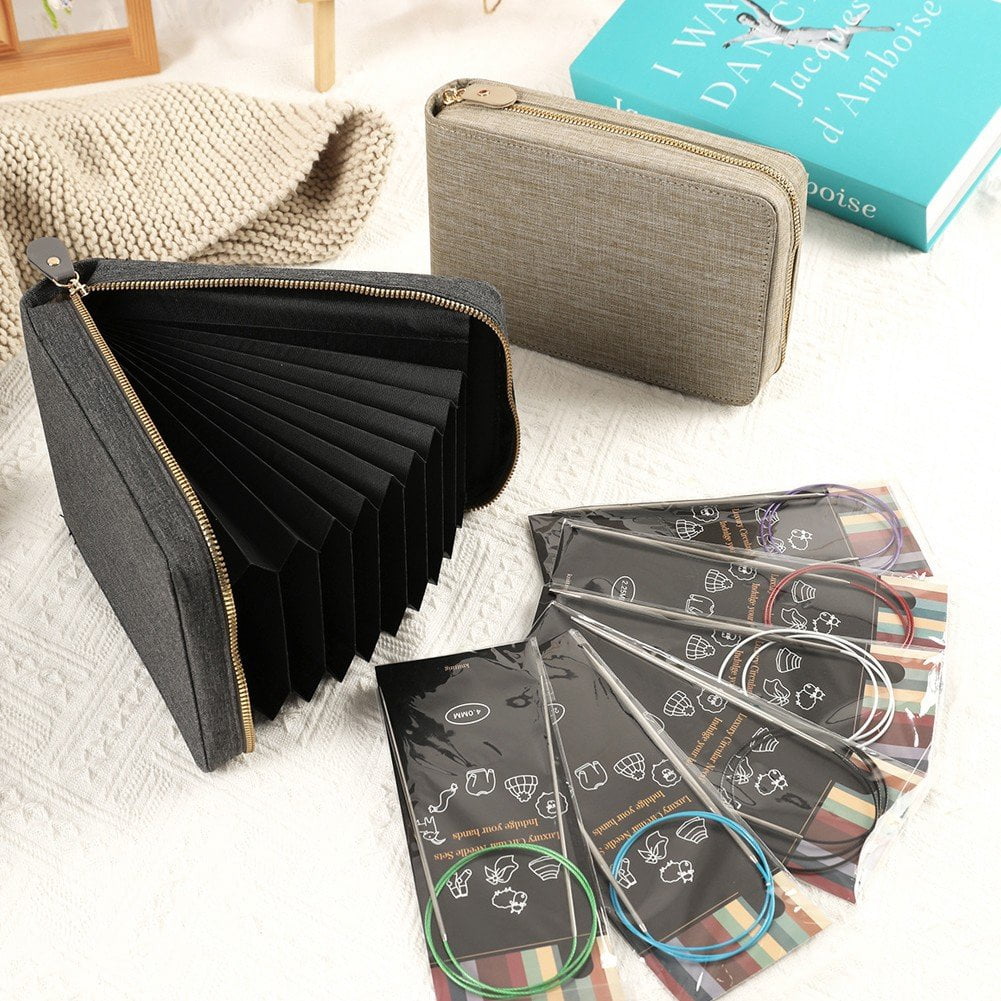Empty Circular Knitting Needle Storage Bag - Zipper Pouch Organizer Case for Crochet Hooks Sewing Accessories Kit Bag