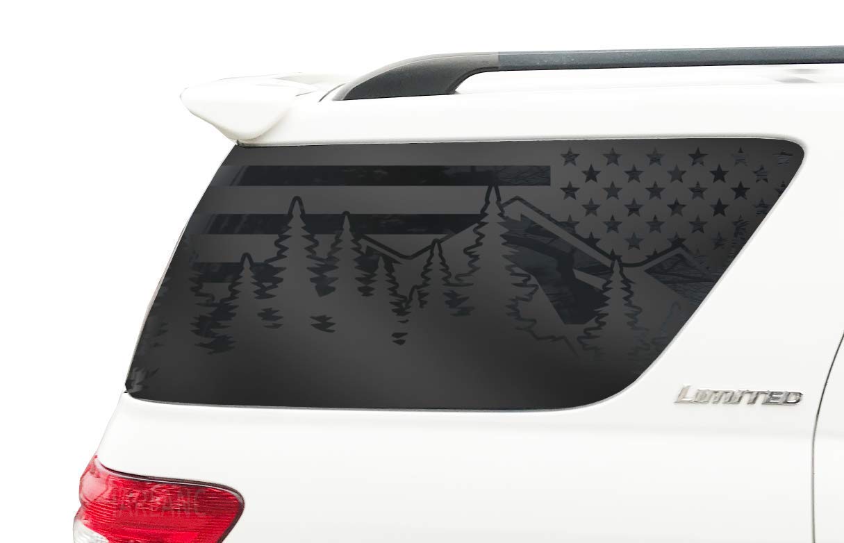 USA Flag with Mountains and Pines Decals for Toyota Sequoia in Matte