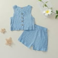 thumbnail image 2 of Vunhao Girls 2 Piece Outfit,Crew Neck Casual Vacation Short Sleeve Blue Size 12-18 Months, 2 of 8