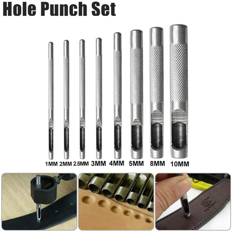 Spurtar 6pcs Leather Hole Punch 1/8'' - 5/16'' Heavy Duty Round Hollow Punch Set High Carbon Steel Leather Punch Tool for Watch Cloth Belt Gaskets
