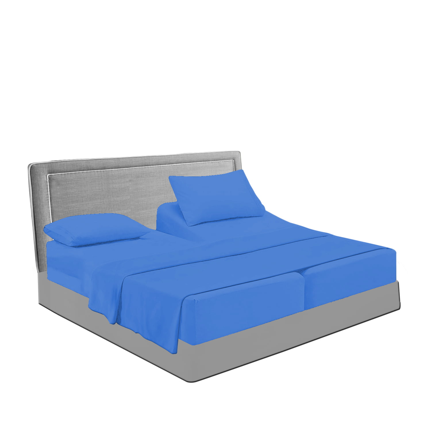 5'PCs Split Bed Sheet Set 1000TC Egyptian Cotton Solid/Stripe Color Adjustable 