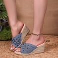 thumbnail image 2 of NOKIO Women's Beach Slope Heel Slippers Hollow Casual Slippers Slope Bottom Shoes Retro Sandals Platform Wedge Sandals Slide Sandals Slip High Heel Casual Jute Beach Raffia Sandals, 2 of 8
