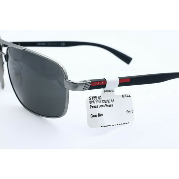 Prada SPS 59U 7CQ-5S0 Rectangle Gunmetal Sunglasses Grey Lenses 63mm -  