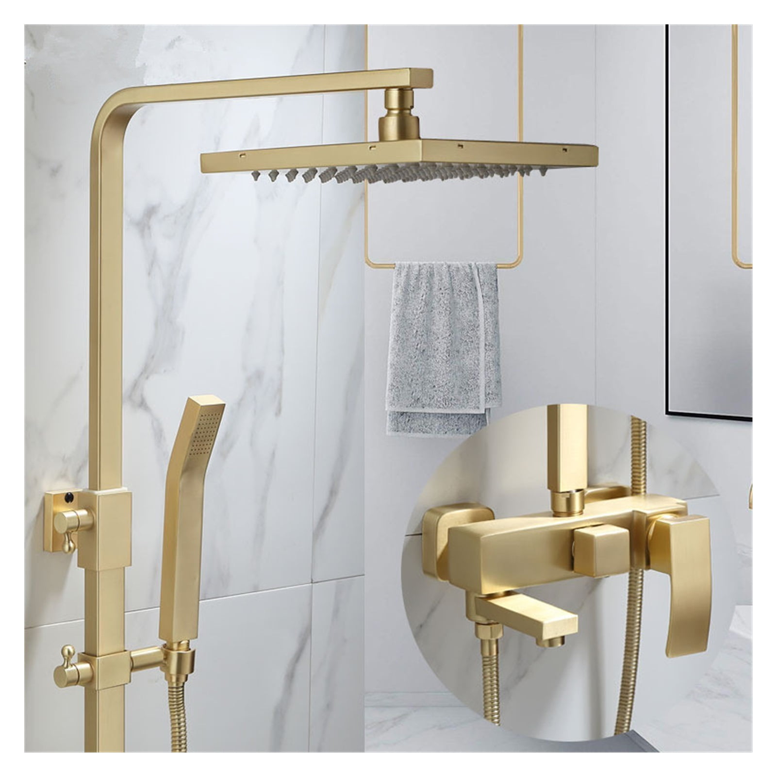 Rainfall Shower Sets Faucet Mixer Tap With Tub Faucet Brass Luxury Brushed Gold Bath &amp; Shower Faucet Set Bathtub Faucet
