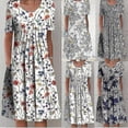 thumbnail image 3 of Womens Floral Crew Neck Shortsleeve Midi Dress Ladies Baggy Pocket Pleated Dressa, 3 of 3