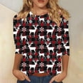 thumbnail image 2 of Womens Plus Size Christmas Shirts Xmas Tree Merry and Bright Print 3/4 Sleeve Tops Basic Tee Shirt, 2 of 5