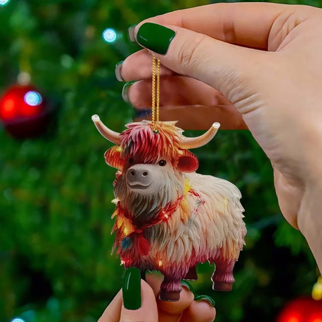 Cattle Christmas Tree Hanging Ornament Colorful Acrylic Festive Holiday Decorations For Your Home
