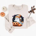 thumbnail image 5 of Gamivast Halloween Graphic Sweatshirts for Women Cute Ghost with Coffee and Pumpkin Print Long Sleeve Pullover Fall Tops Lightweight Comfortable Crewneck Casual Jumper Beige XL, 5 of 6