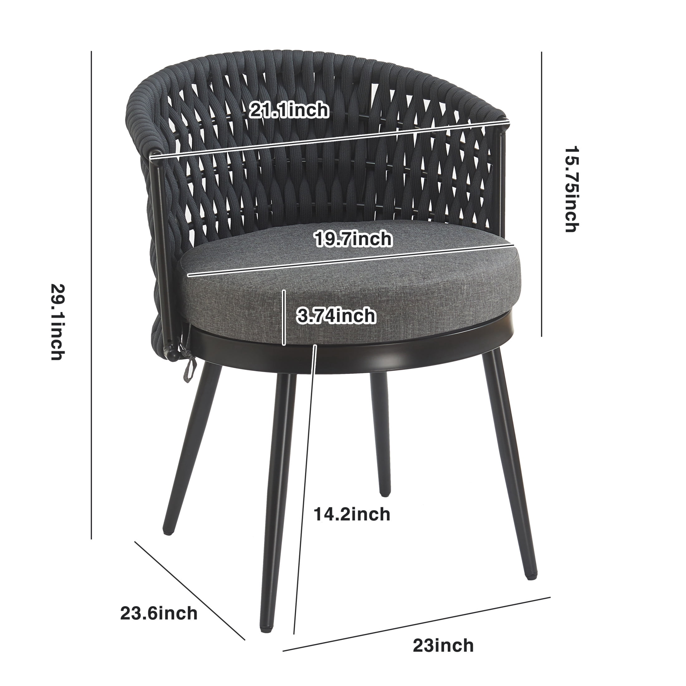 Christopher Knight Home Outdoor Patio Dining Chairs with Metal Frame, Rope Back and Dark Gray Cushions, Set of 4