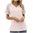 thumbnail image 4 of Htigea Tops for Women Summer Blouse Waffle Knit Short Lace Sleeve Shirts Today Sales Pink,S, 4 of 5