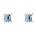 thumbnail image 3 of 14K Solid Gold Push Back Stud Earrings for Women | 0.5 cttw Princess Cut Simulated Blue Diamond | White Gold, 3 of 5