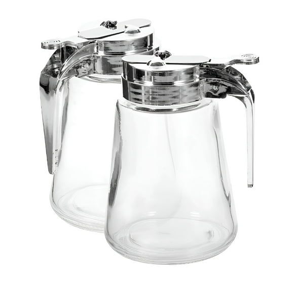 ACDANC 2 Pcs Coffee Creamer Honey Fashion Design Syrup Jars Glass Syrup Bottle Clear Sugar Dispenser Castor Stainless Steel