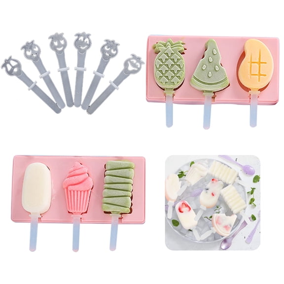 MesaSe 2 Sets Silicone Ice Cream Mold In Home Shape Of Pineapple Watermelon BPA Free Pink & Blue Popsicle Tools With Sticks Lovely Diy Ice-Lolly Maker Mould For Crafts