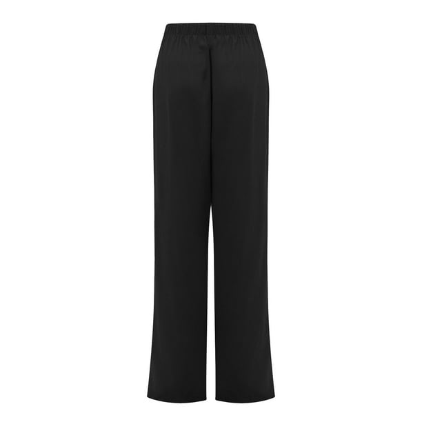 Cotton Linen Pants for Women Elastic Waist Solid Color Straight
