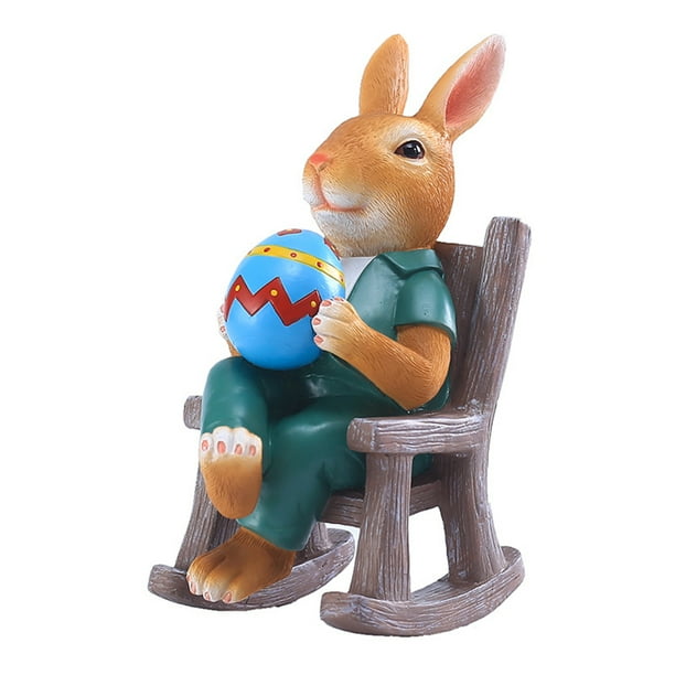 Estatua de conejo de Pascua, decoración de mesa, conejo de resina sentado en una silla, estatua para centros de mesa, adornos para fiestas en el hogar, decoración navideña, regalo